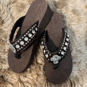 Montana West Brown Sandals with Rhinestones, cross, bling jewels, never worn